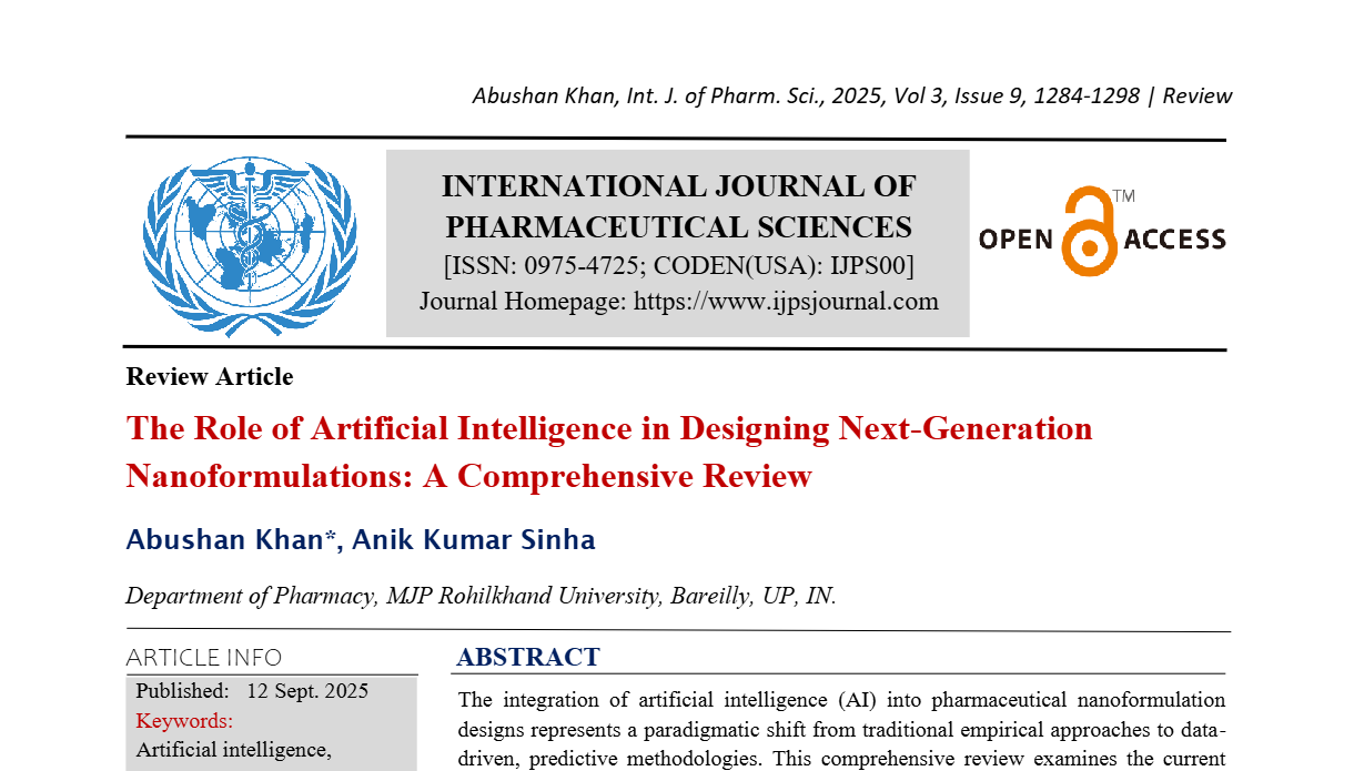 The Role of Artificial Intelligence in Designing Next-Generation Nanoformulations: A Comprehensive Review