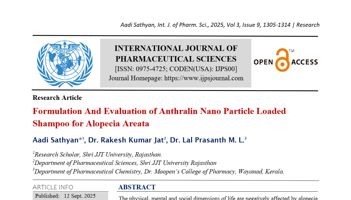 Formulation And Evaluation of Anthralin Nano Particle Loaded Shampoo for Alopecia Areata
