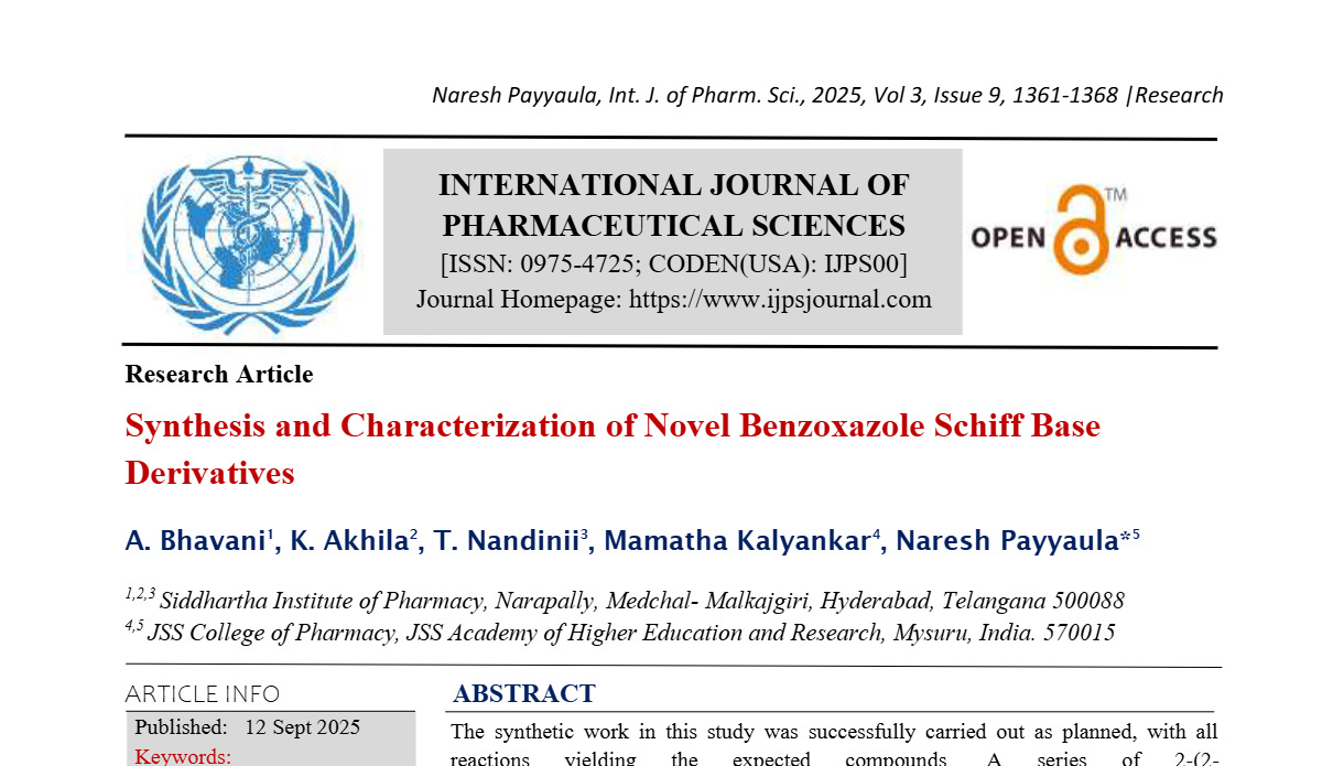 Synthesis and Characterization of Novel Benzoxazole Schiff Base Derivatives