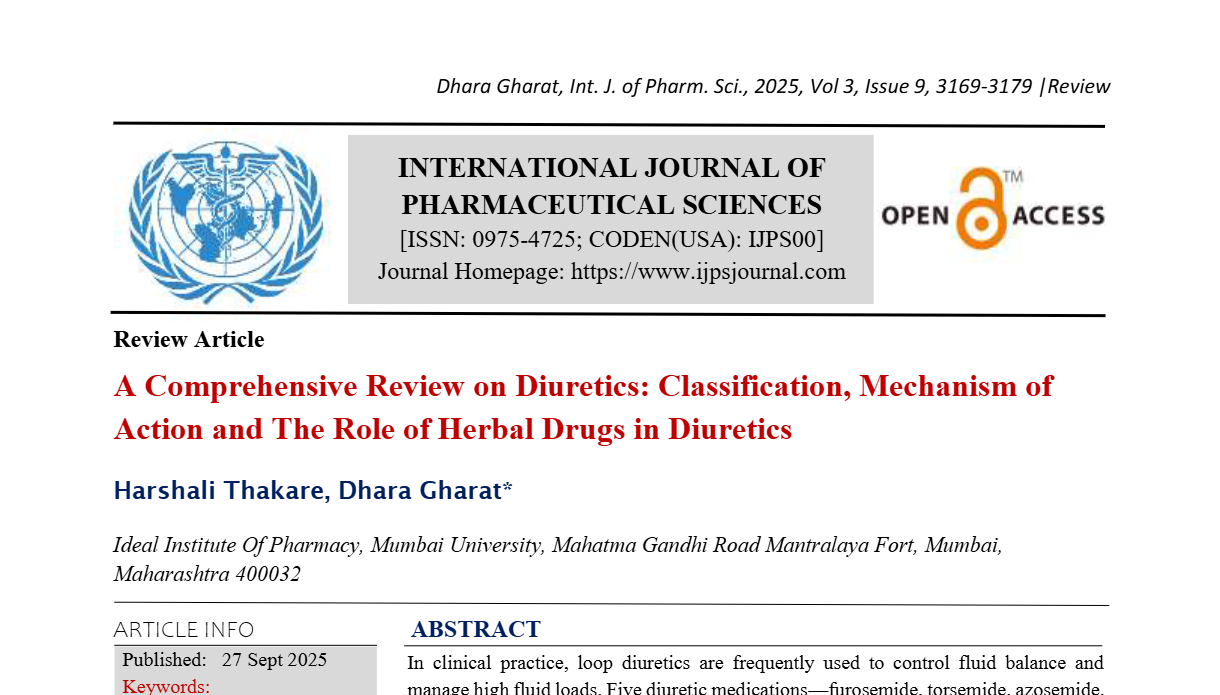 A Comprehensive Review on Diuretics: Classification, Mechanism of ...