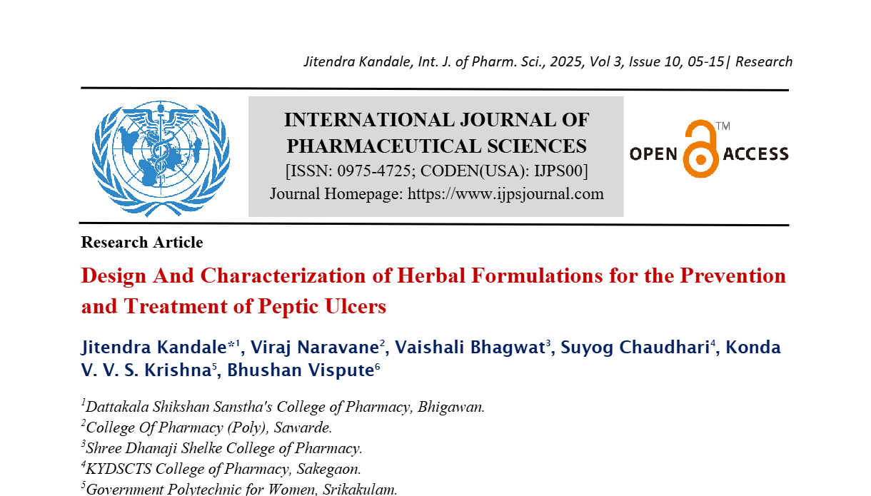 Design And Characterization of Herbal Formulations for the Prevention and Treatment of Peptic Ulcers