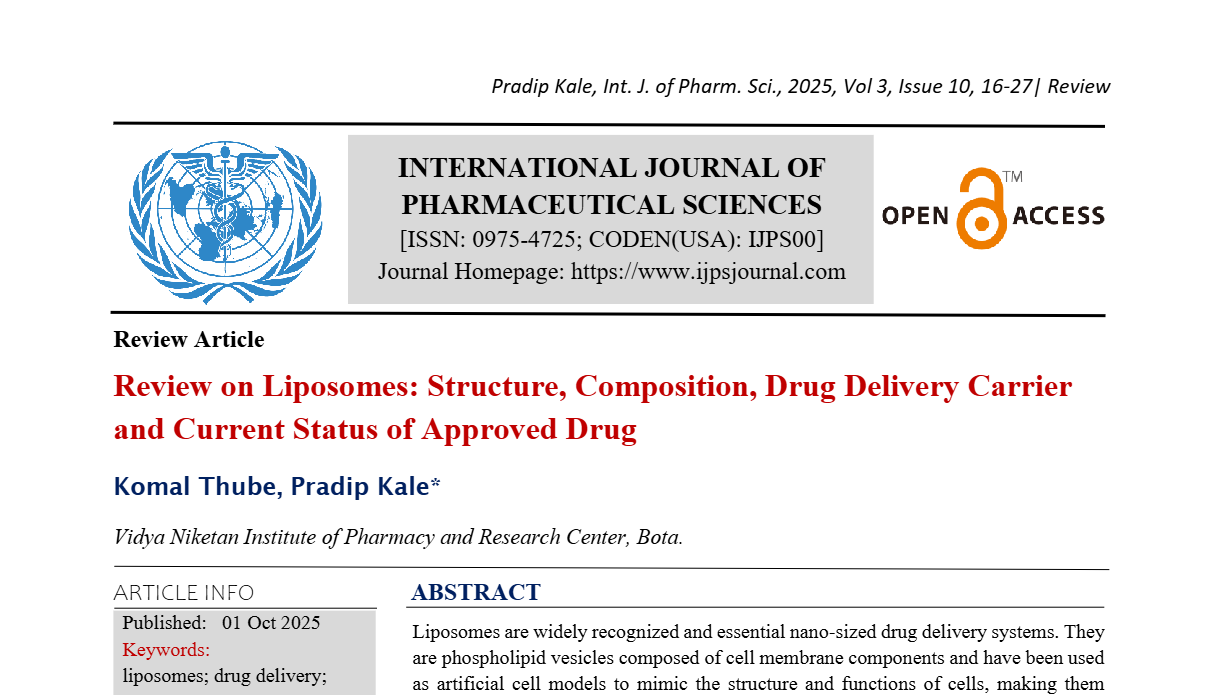 Review on Liposomes: Structure, Composition, Drug Delivery Carrier and Current Status of Approved Drug