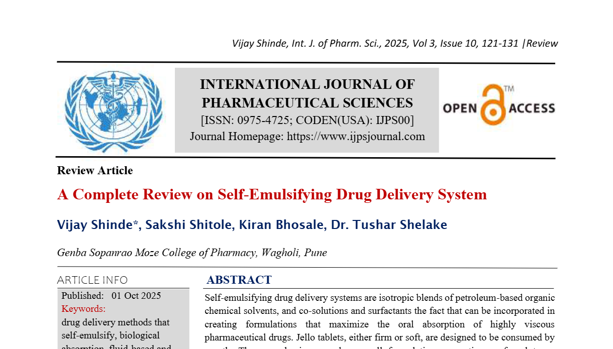 A Complete Review on Self-Emulsifying Drug Delivery System