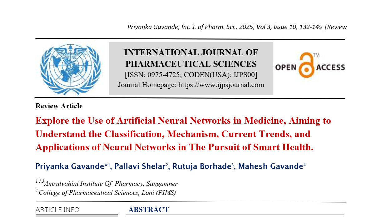 Explore the Use of Artificial Neural Networks in Medicine, Aiming to Understand the Classification, Mechanism, Current Trends, and Applications of Neural Networks in The Pursuit of Smart Health.