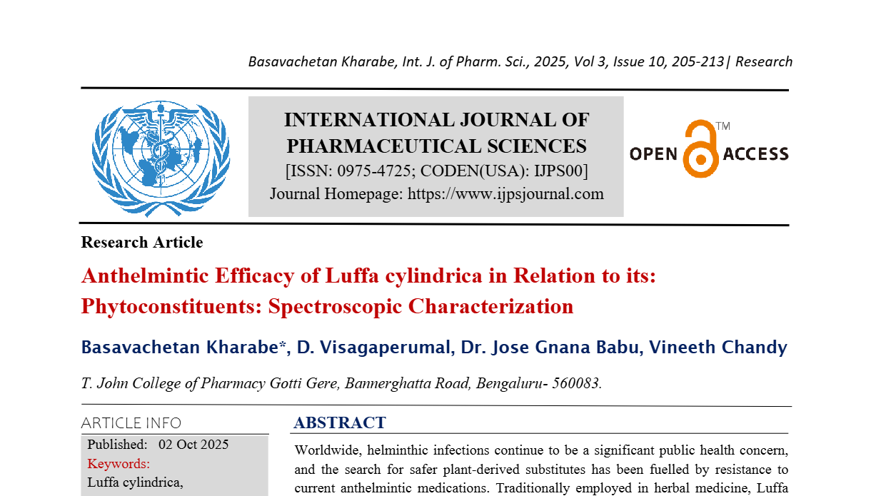 Anthelmintic Efficacy of Luffa cylindrica in Relation to its: Phytoconstituents: Spectroscopic Characterization