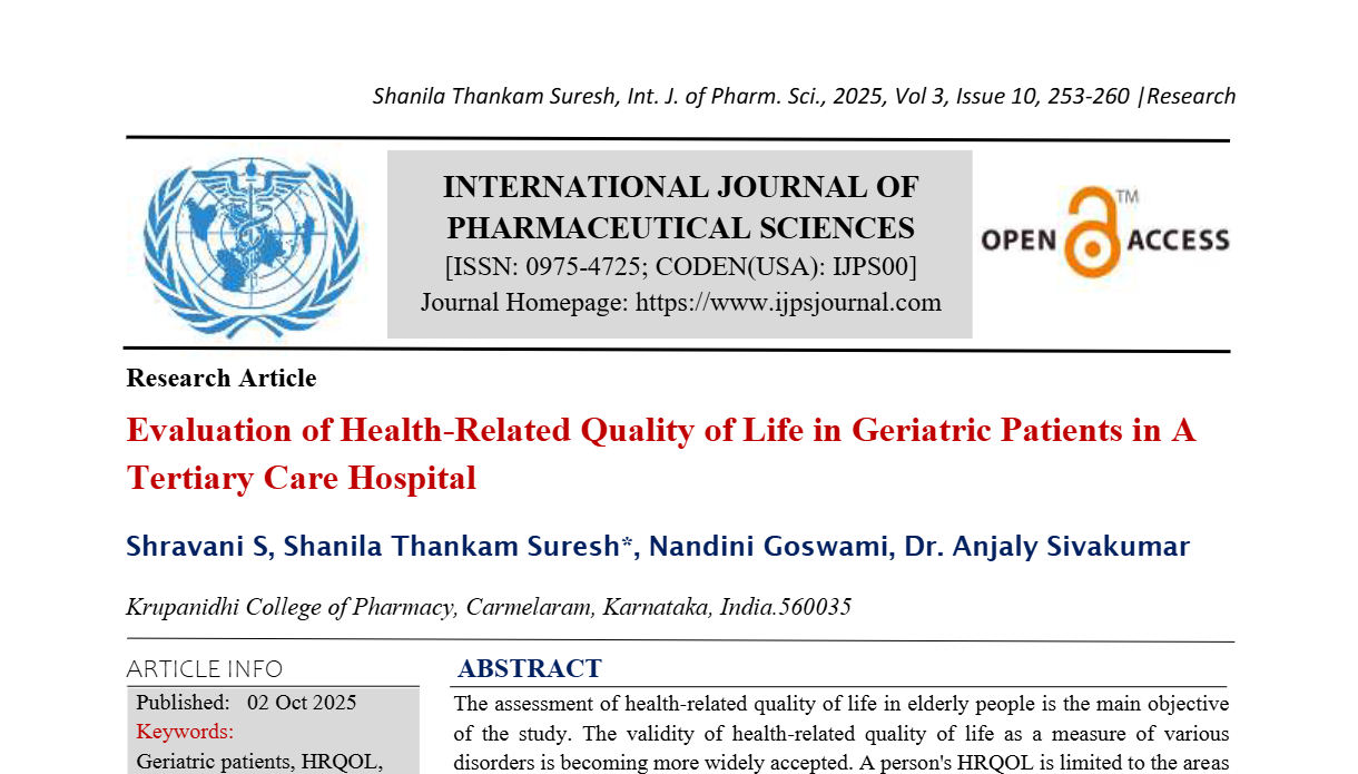 Evaluation of Health-Related Quality of Life in Geriatric Patients in A Tertiary Care Hospital