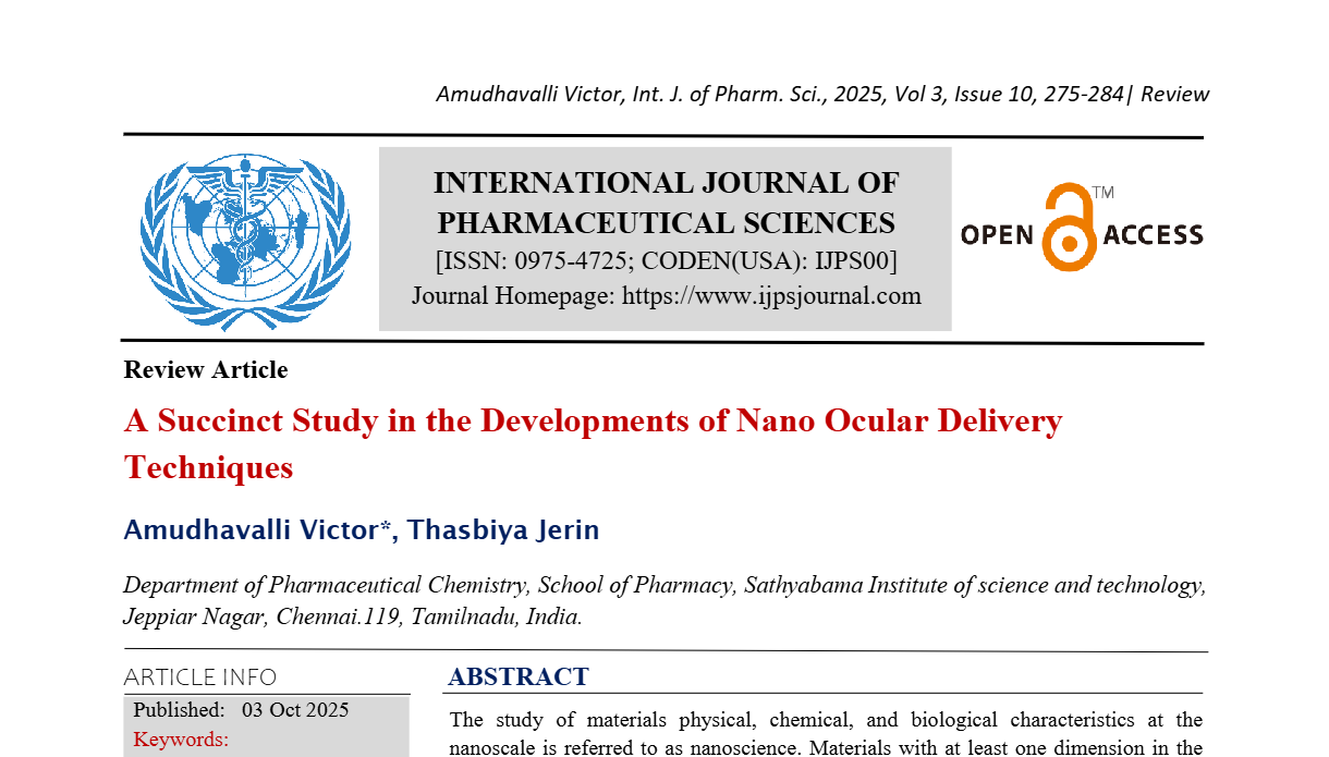 A Succinct Study in the Developments of Nano Ocular Delivery Techniques