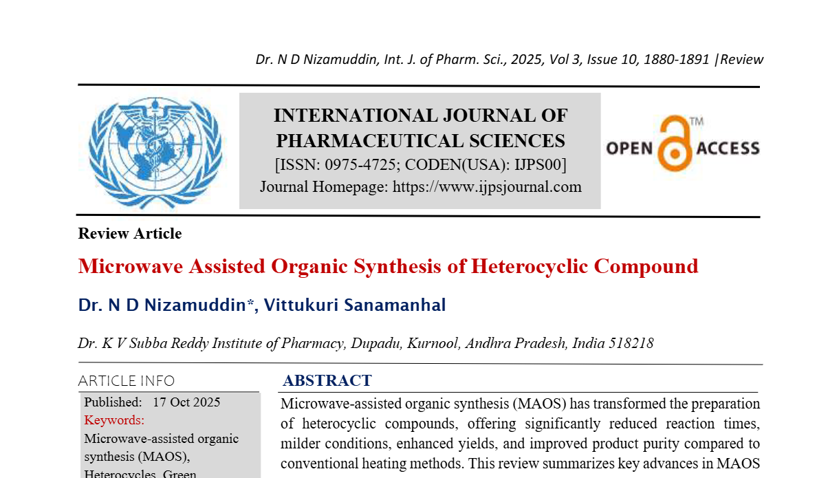 Microwave Assisted Organic Synthesis of Heterocyclic Compound | IJPS ...