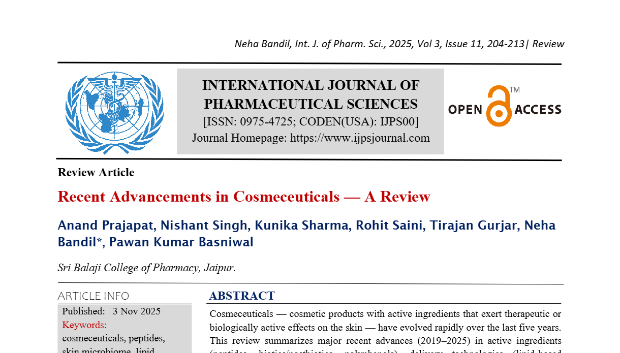 Recent Advancements in Cosmeceuticals — A Review | IJPS Journal