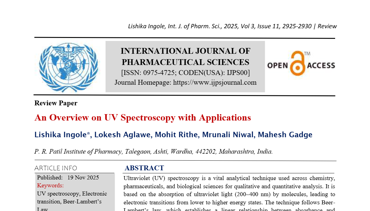 An Overview on UV Spectroscopy with Applications | IJPS Journal