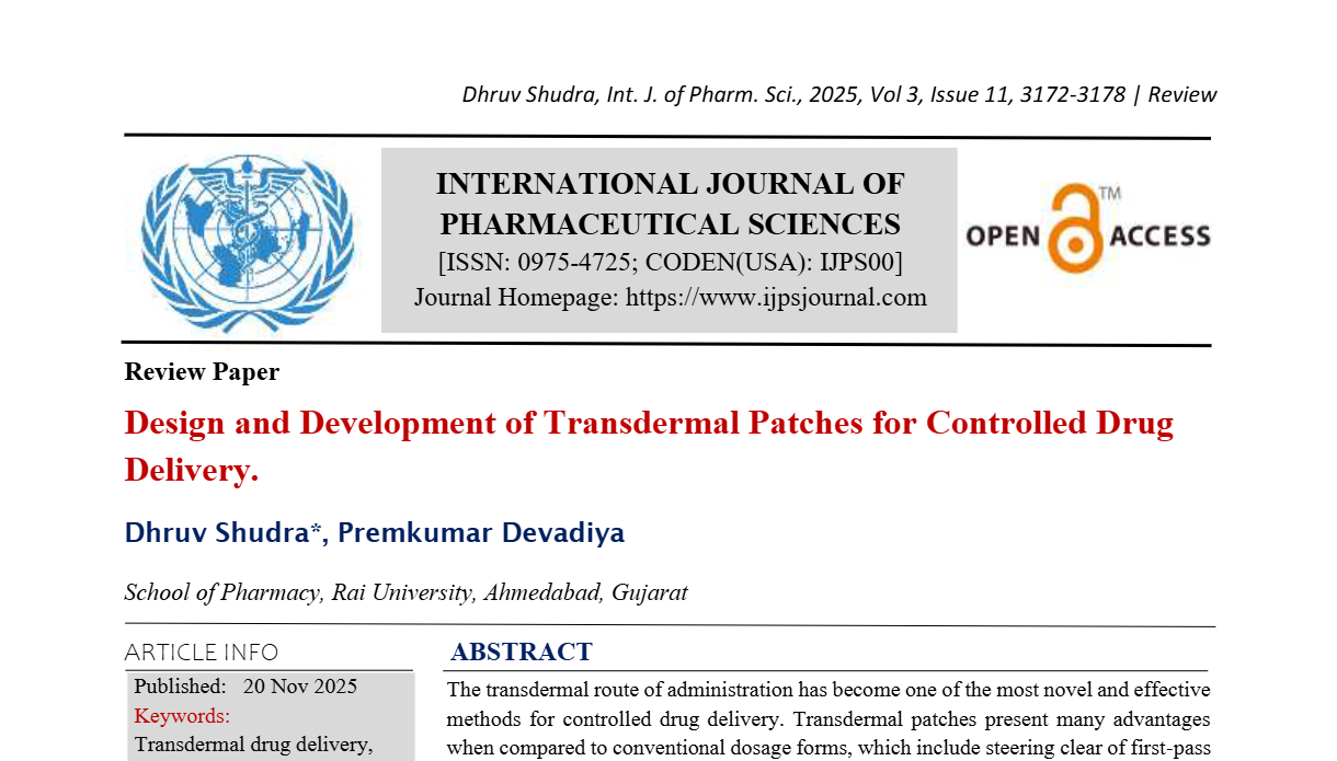 Design and Development of Transdermal Patches for Controlled Drug ...