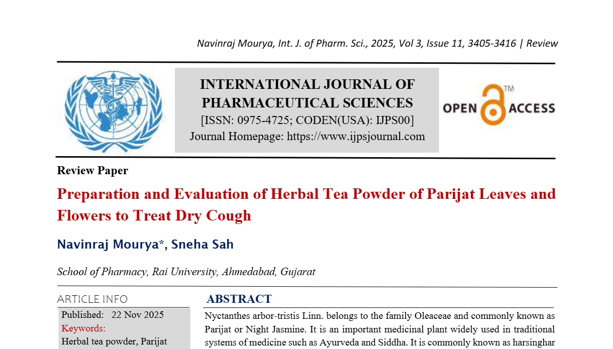 Preparation and Evaluation of Herbal Tea Powder of Parijat Leaves and ...