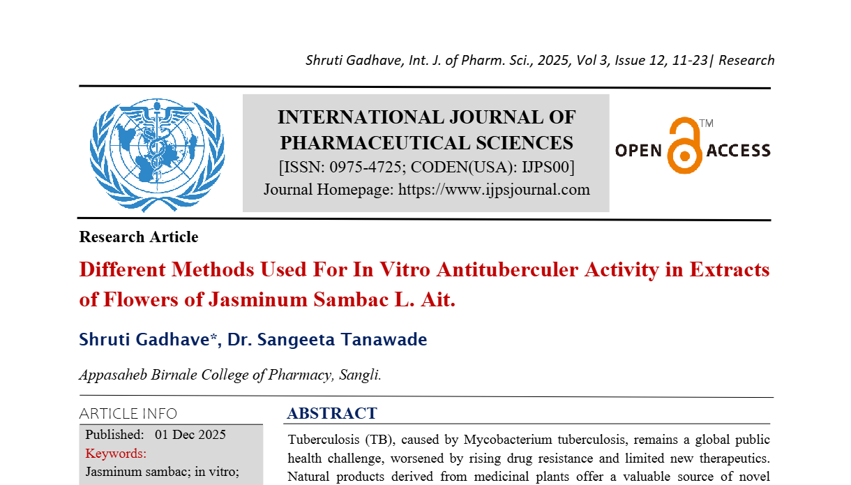 Different Methods Used For In Vitro Antituberculer Activity in Extracts of Flowers of Jasminum Sambac L. Ait.