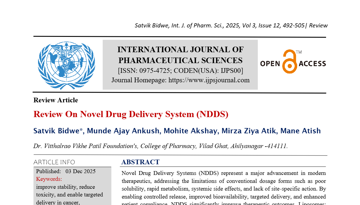 Review On Novel Drug Delivery System (NDDS) | IJPS Journal