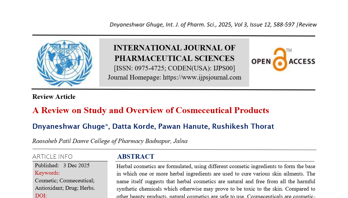 A Review on Study and Overview of Cosmeceutical Products | IJPS Journal