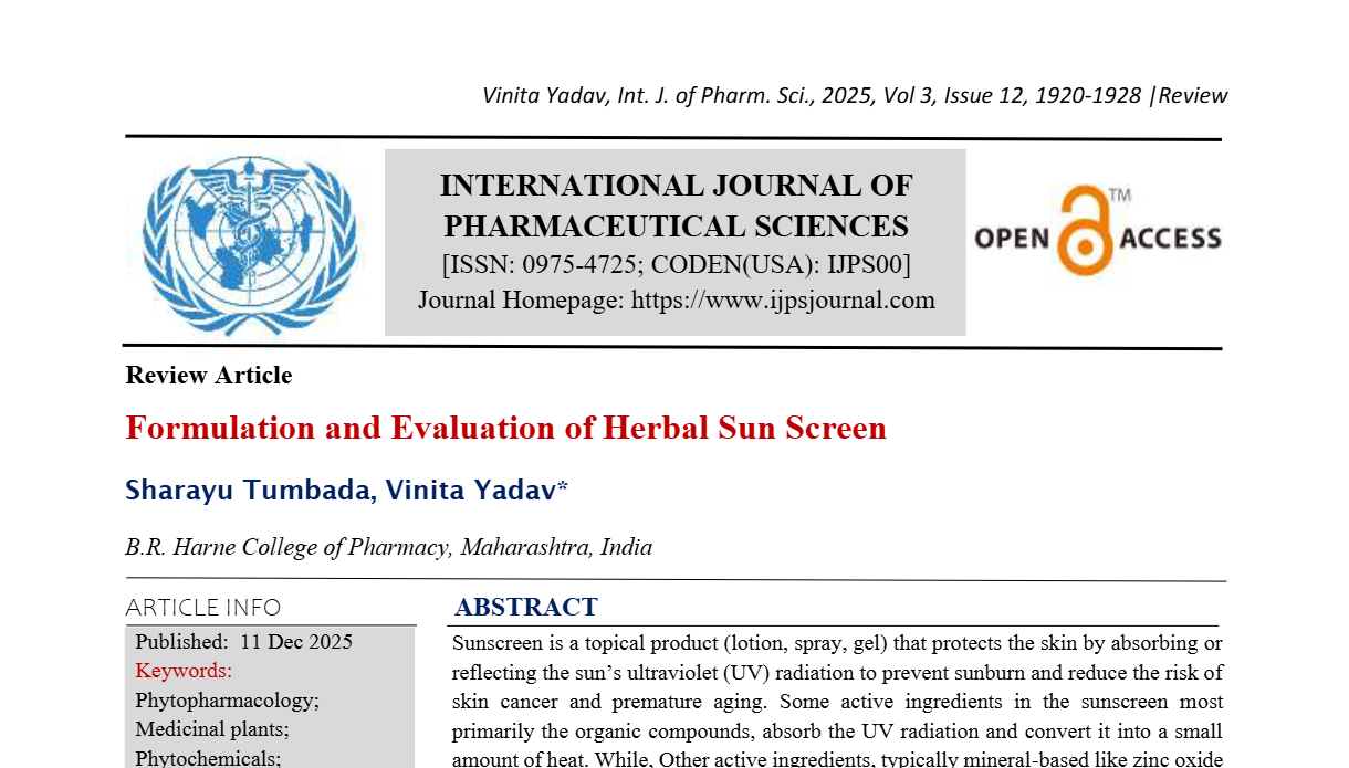 Formulation and Evaluation of Herbal Sun Screen