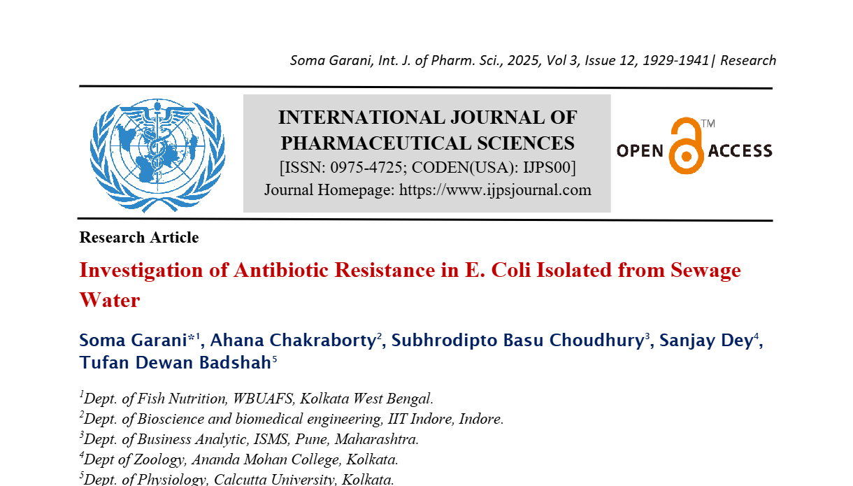 Investigation of Antibiotic Resistance in E. Coli Isolated from Sewage Water