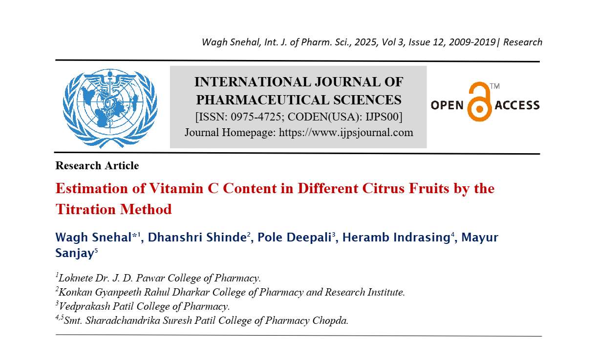 Estimation of Vitamin C Content in Different Citrus Fruits by the Titration Method