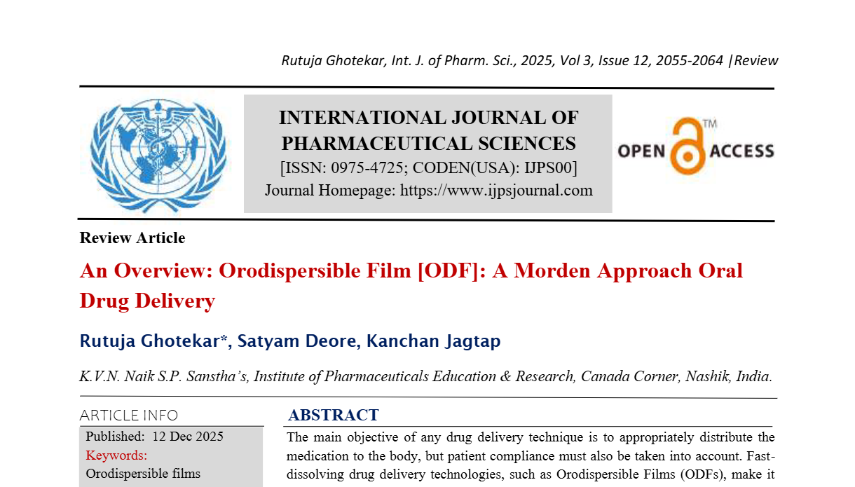 An Overview: Orodispersible Film [ODF]: A Morden Approach Oral Drug Delivery 