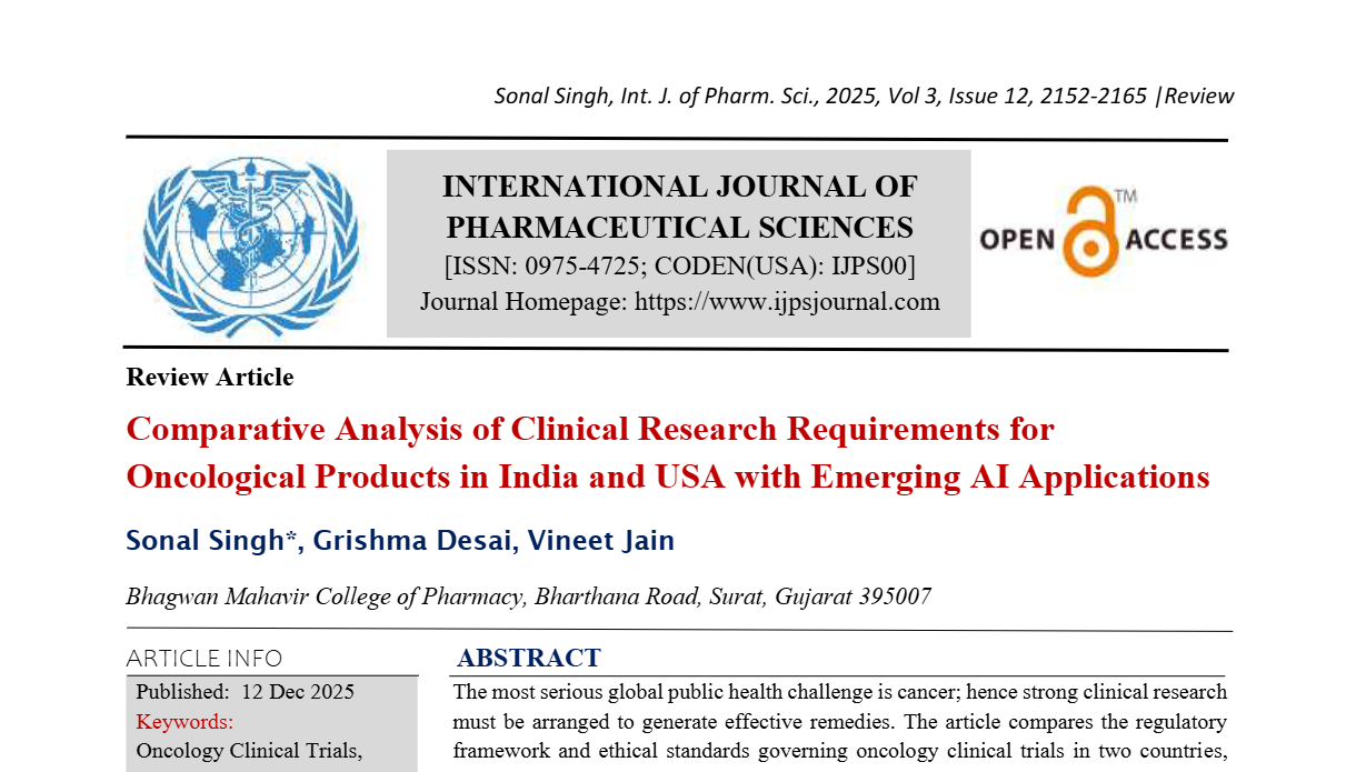 Comparative Analysis of Clinical Research Requirements for Oncological Products in India and USA with Emerging AI Applications 