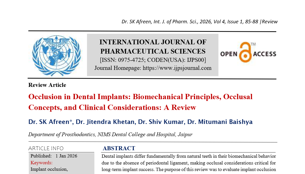Occlusion in Dental Implants: Biomechanical Principles, Occlusal Concepts, and Clinical Considerations: A Review