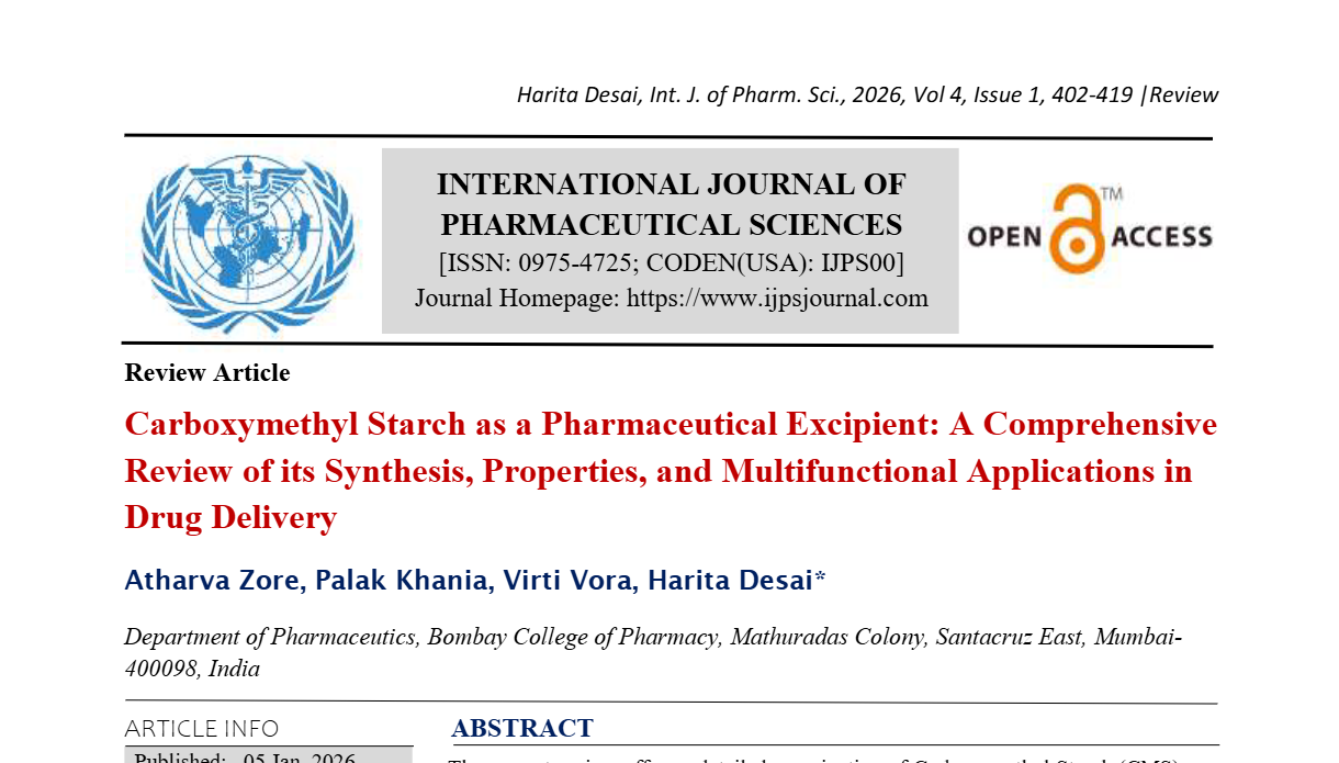 Carboxymethyl Starch as a Pharmaceutical Excipient: A Comprehensive Review of its Synthesis, Properties, and Multifunctional Applications in Drug Delivery 