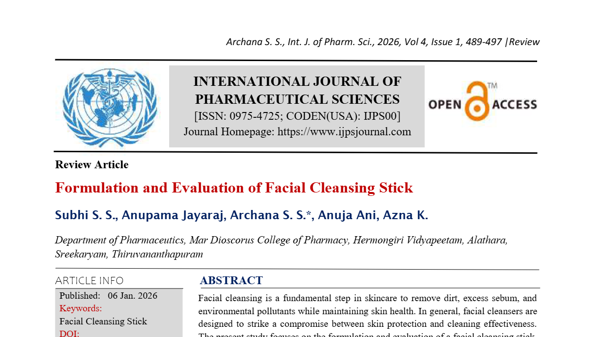 Formulation and Evaluation of Facial Cleansing Stick 