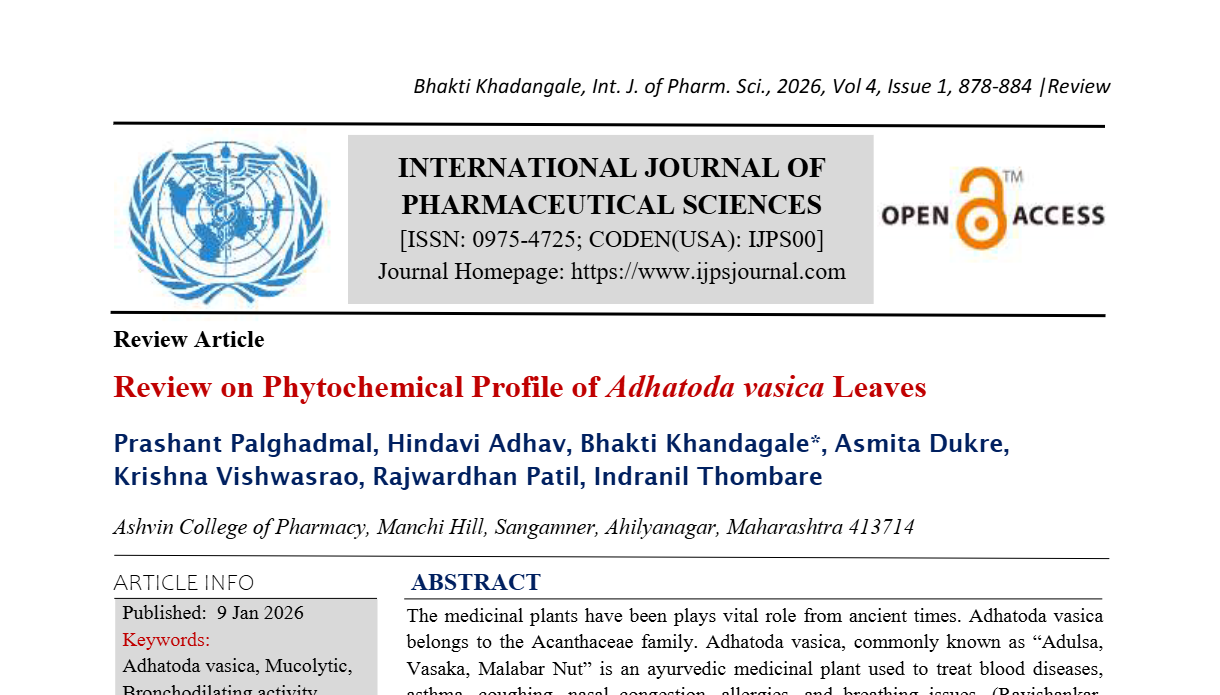 Review on Phytochemical Profile of Adhatoda vasica Leaves