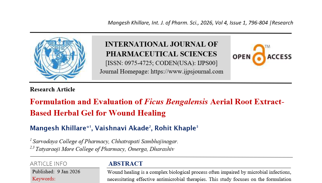 Formulation and Evaluation of Ficus Bengalensis Aerial Root Extract-Based Herbal Gel for Wound Healing