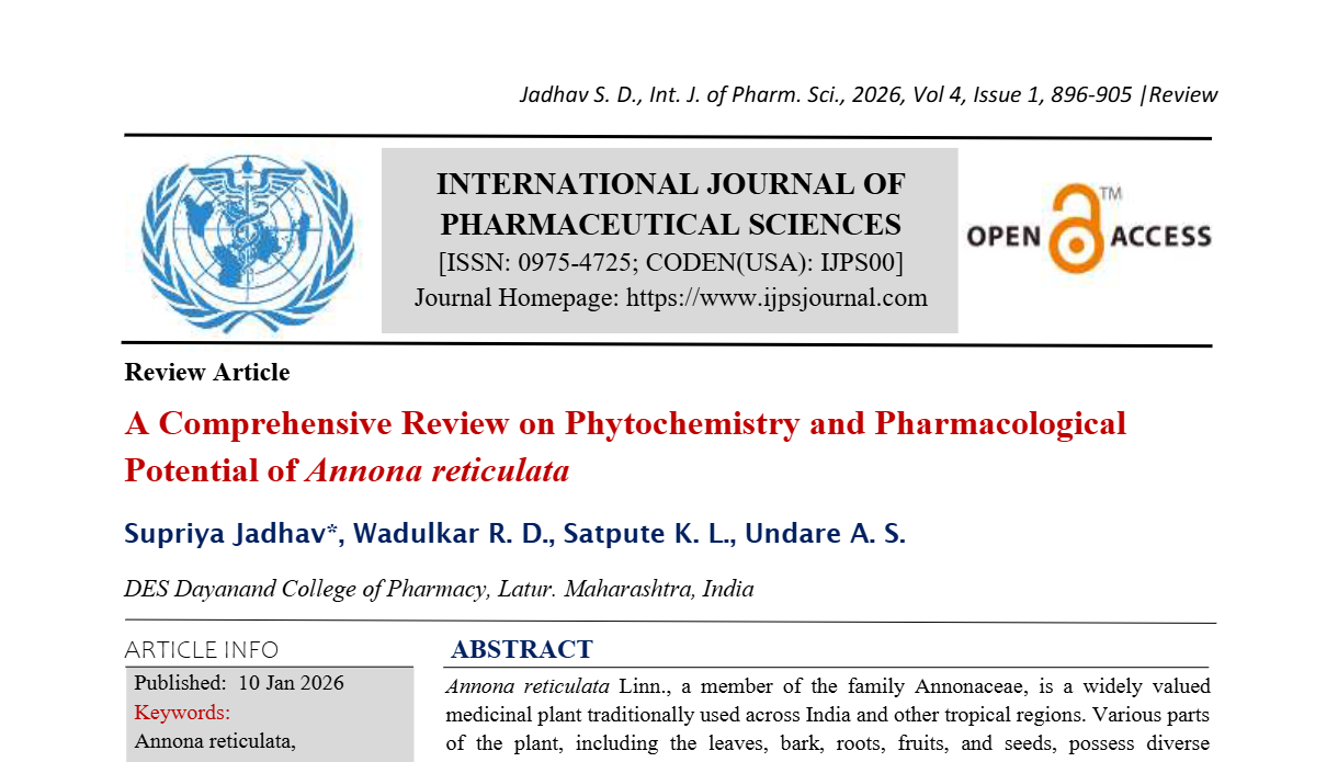 A Comprehensive Review on Phytochemistry and Pharmacological Potential of Annona reticulata