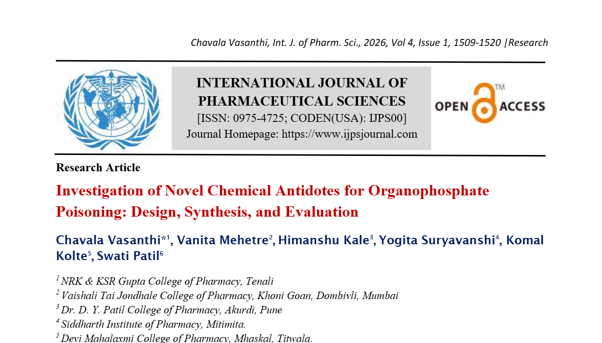 Investigation of Novel Chemical Antidotes for Organophosphate Poisoning: Design, Synthesis, and Evaluation