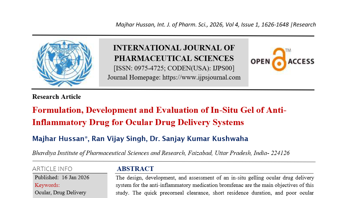 Formulation, Development and Evaluation of In-Situ Gel of Anti-Inflammatory Drug for Ocular Drug Delivery Systems