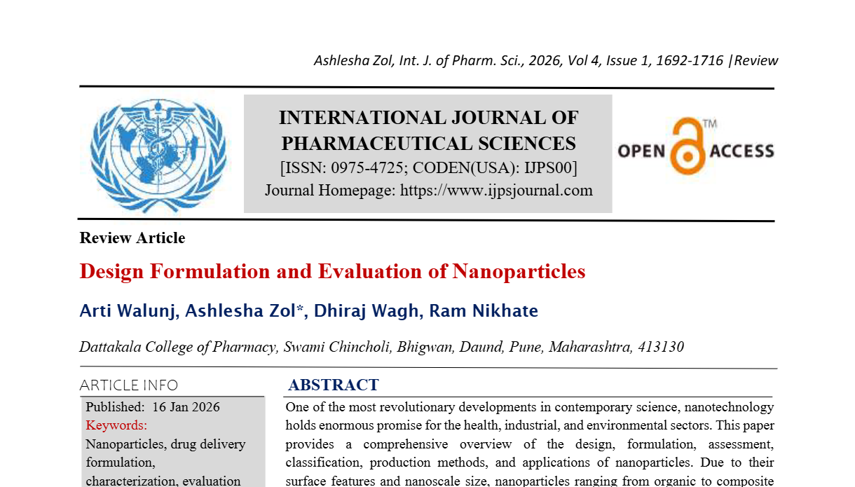 Design Formulation and Evaluation of Nanoparticles