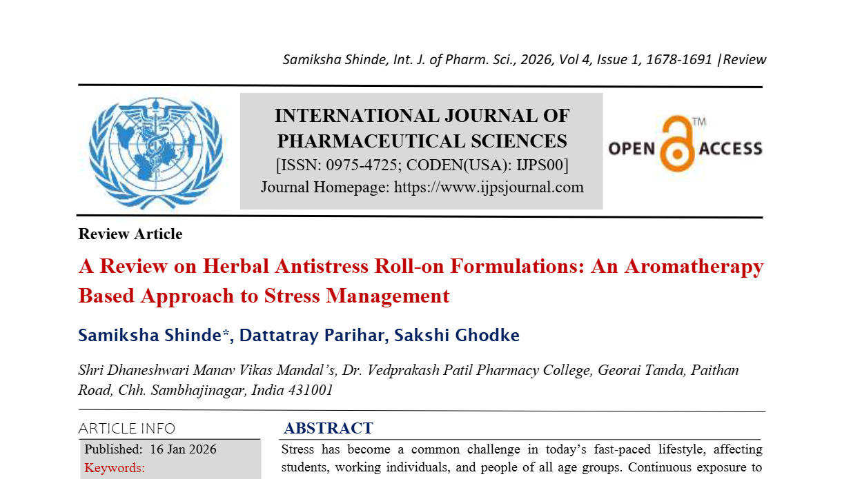 A Review on Herbal Antistress Roll-on Formulations: An Aromatherapy Based Approach to Stress Management