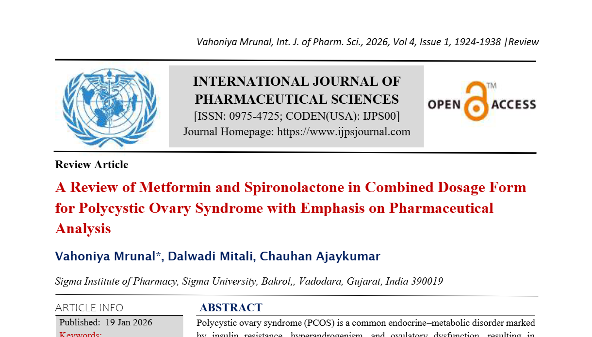 A Review of Metformin and Spironolactone in Combined Dosage Form for Polycystic Ovary Syndrome with Emphasis on Pharmaceutical Analysis