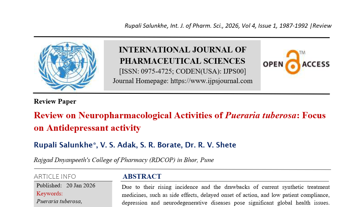 Review on Neuropharmacological Activities of Pueraria tuberosa: Focus on Antidepressant activity