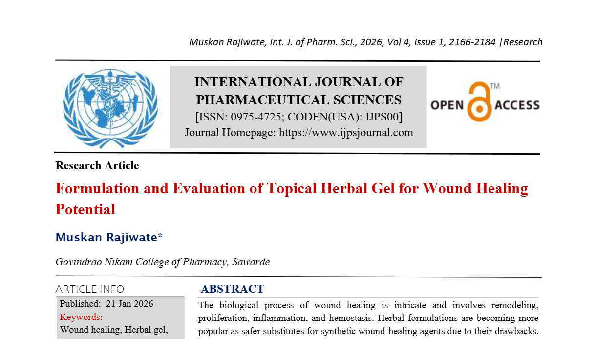 Formulation and Evaluation of Topical Herbal Gel for Wound Healing Potential
