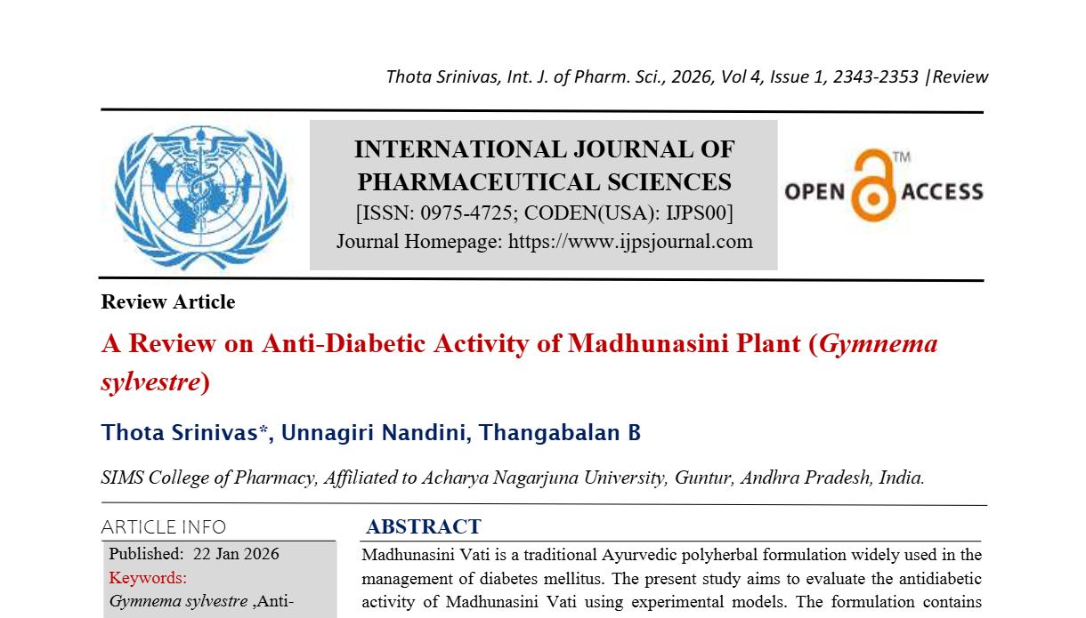 A Review on Anti-Diabetic Activity of Madhunasini Plant (Gymnema sylvestre)