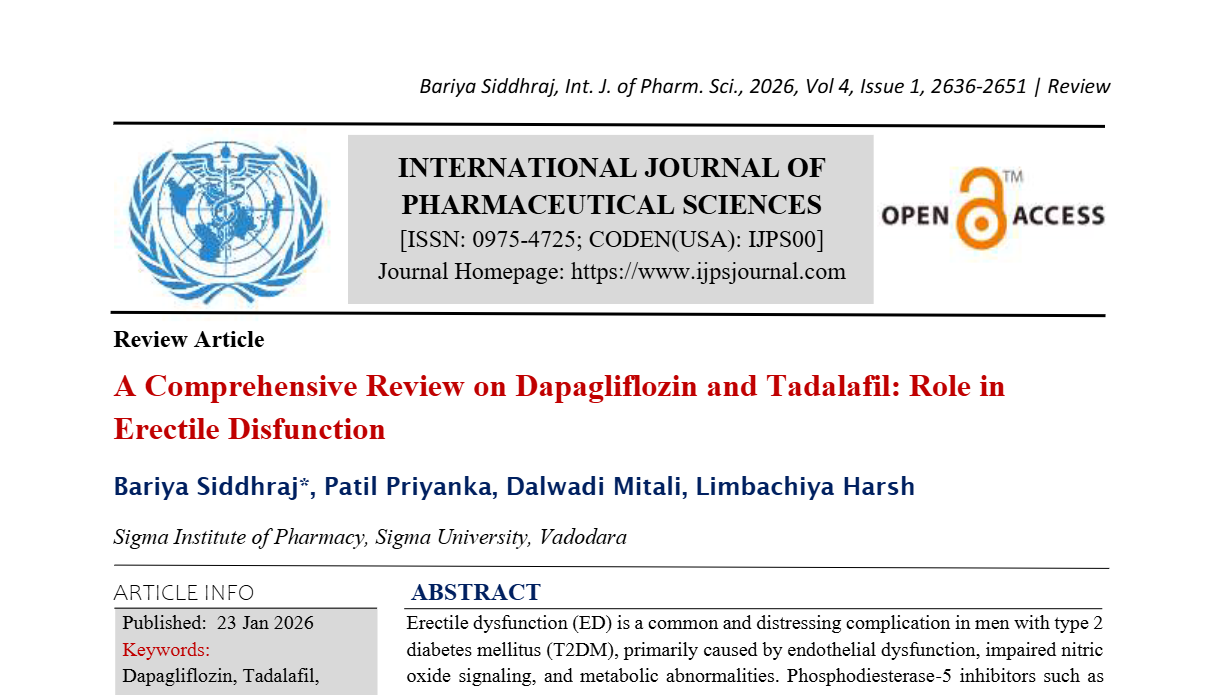 A Comprehensive Review on Dapagliflozin and Tadalafil: Role in Erectile Disfunction