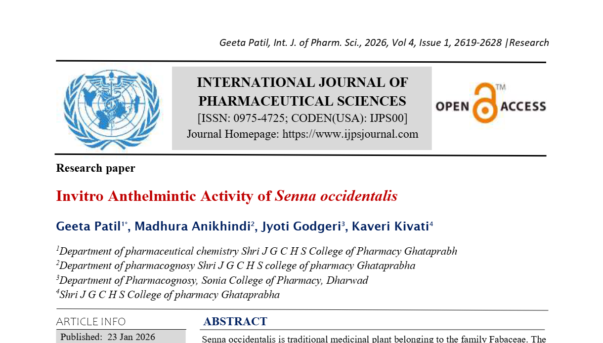 Invitro Anthelmintic Activity of Senna occidentalis