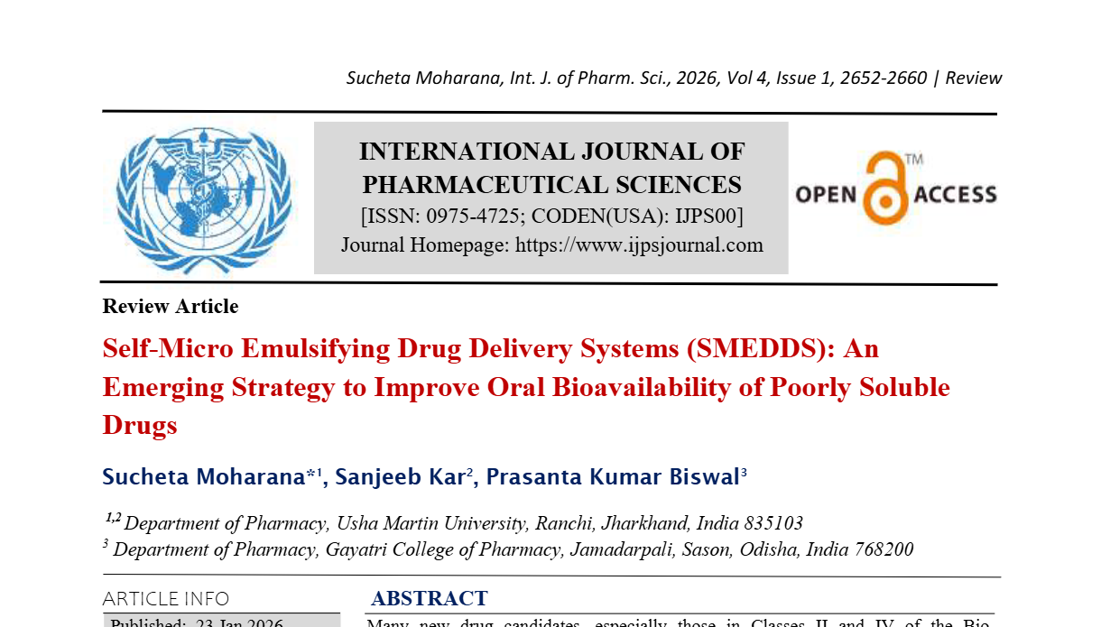 Self-Micro Emulsifying Drug Delivery Systems (SMEDDS): An Emerging Strategy to Improve Oral Bioavailability of Poorly Soluble Drugs