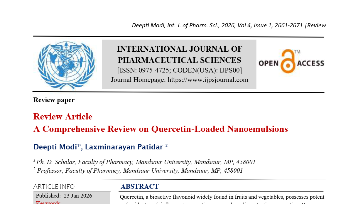 Review Article A Comprehensive Review on Quercetin-Loaded Nanoemulsions