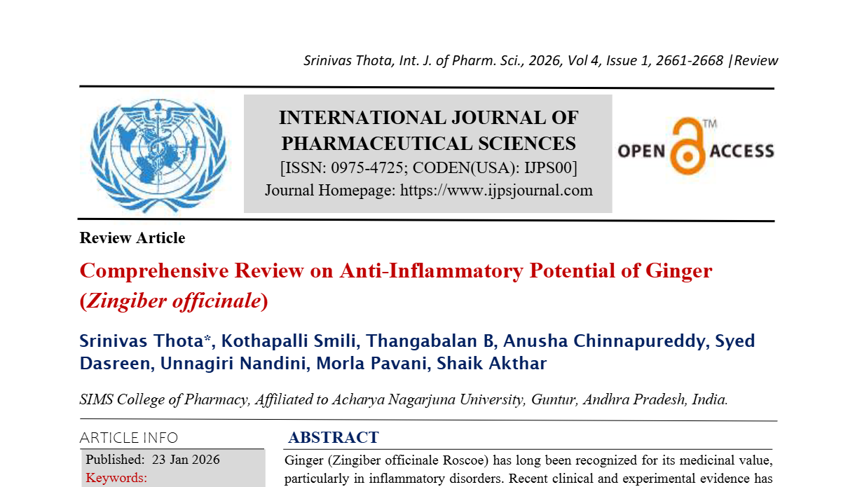 Comprehensive Review on Anti-Inflammatory Potential of Ginger (Zingiber officinale)