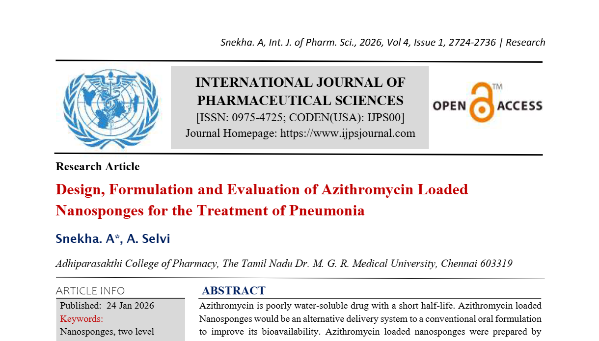 Design, Formulation and Evaluation of Azithromycin Loaded Nanosponges for the Treatment of Pneumonia