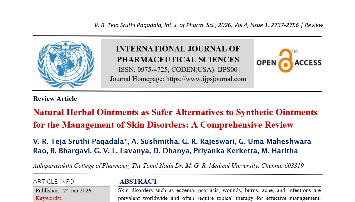 Natural Herbal Ointments as Safer Alternatives to Synthetic Ointments for the Management of Skin Disorders: A Comprehensive Review