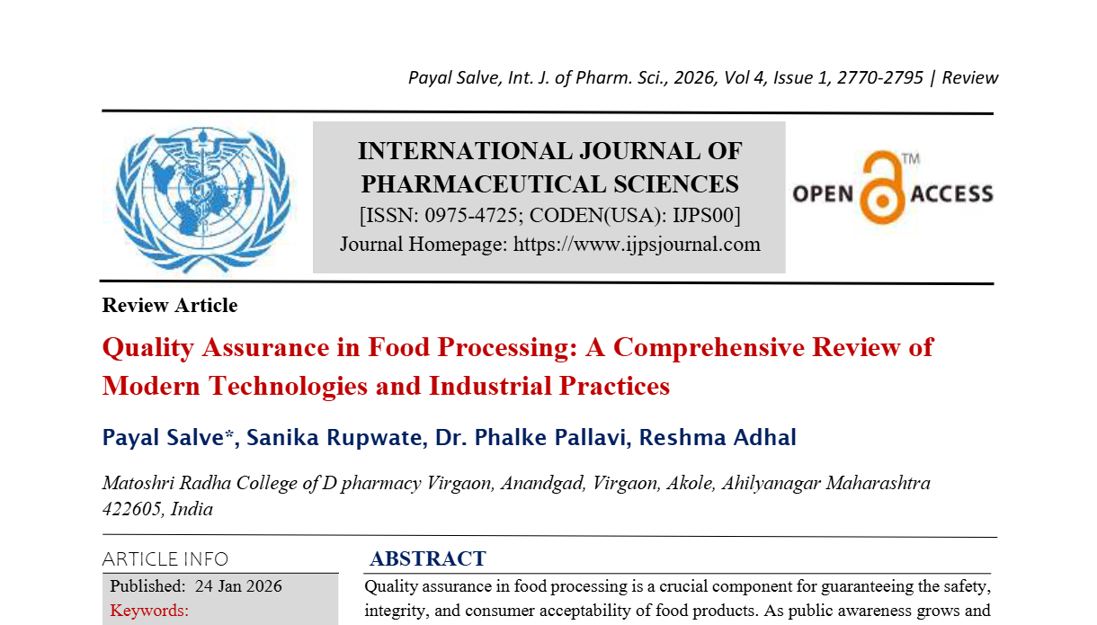 Quality Assurance in Food Processing: A Comprehensive Review of Modern Technologies and Industrial Practices