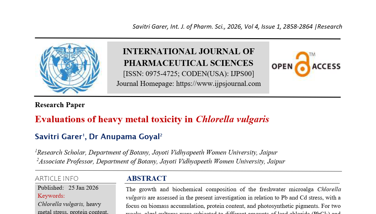 Evaluations of heavy metal toxicity in Chlorella vulgaris