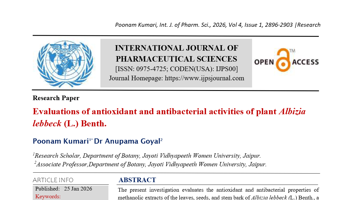 Evaluations of antioxidant and antibacterial activities of plant Albizia lebbeck (L.) Benth. 