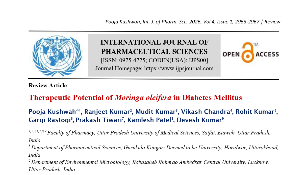 Therapeutic Potential of Moringa oleifera in Diabetes Mellitus