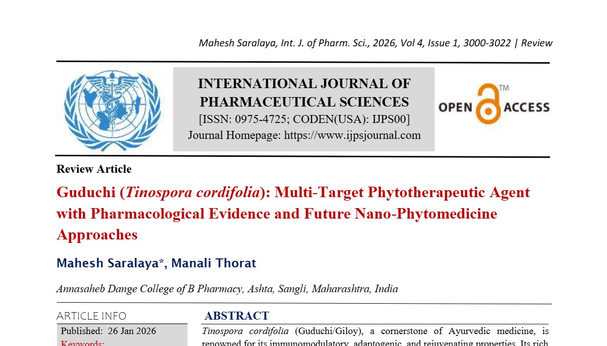 Guduchi (Tinospora cordifolia): Multi-Target Phytotherapeutic Agent with Pharmacological Evidence and Future Nano-Phytomedicine Approaches